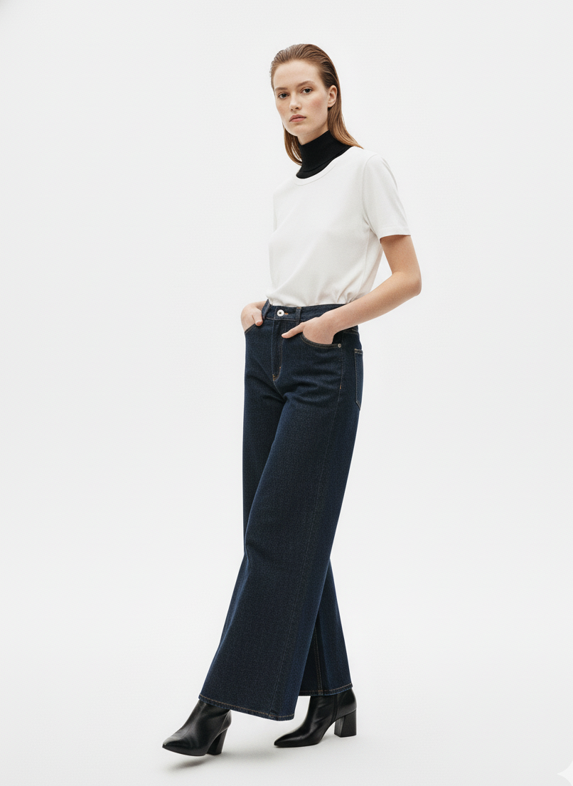 Wide-Leg Denim Culottes