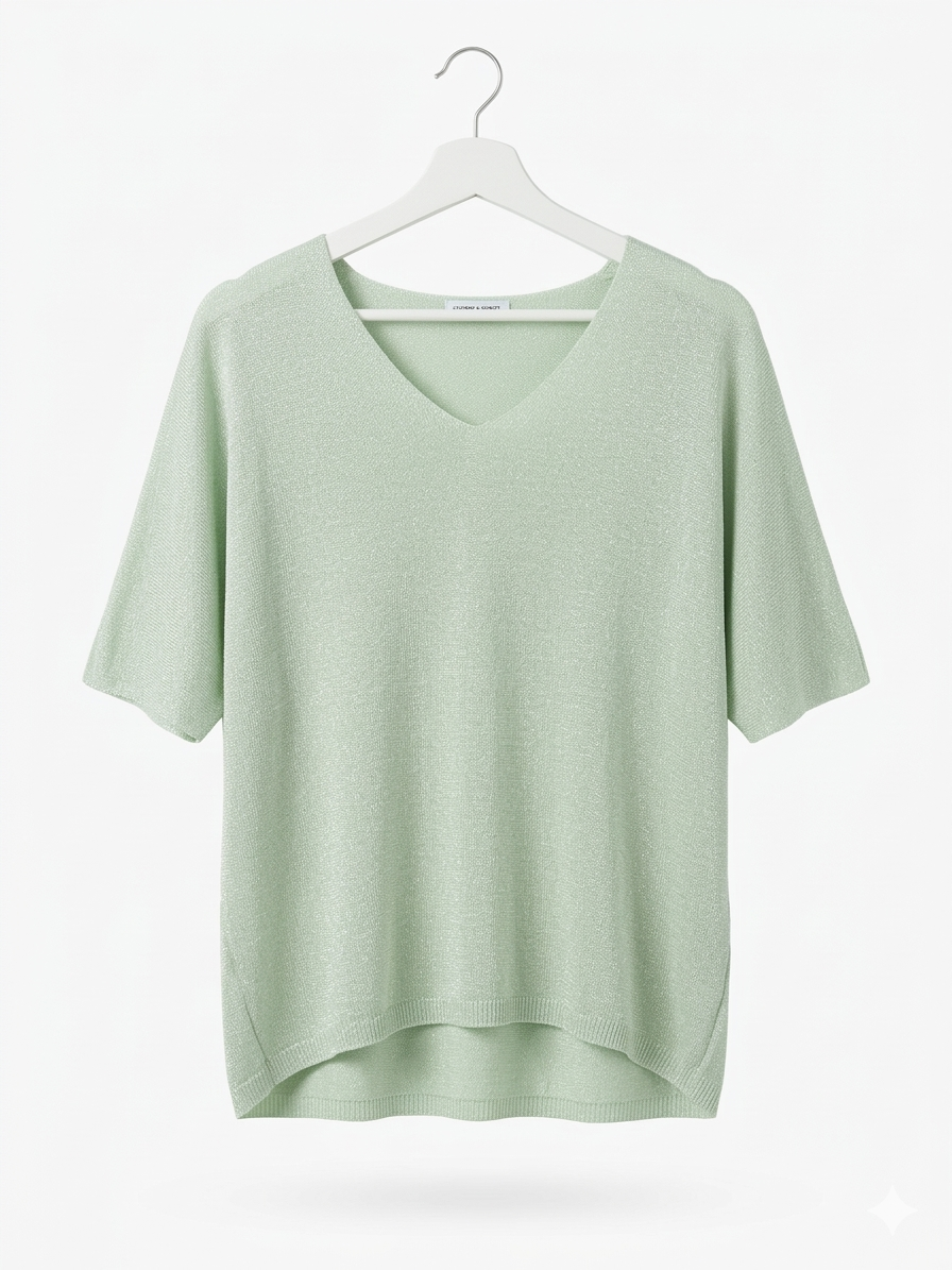 Sage Shimmer V-Neck Knit