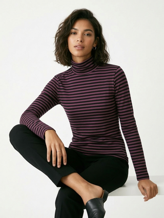 Midnight Plum & Black Striped Mock-Neck Turtleneck