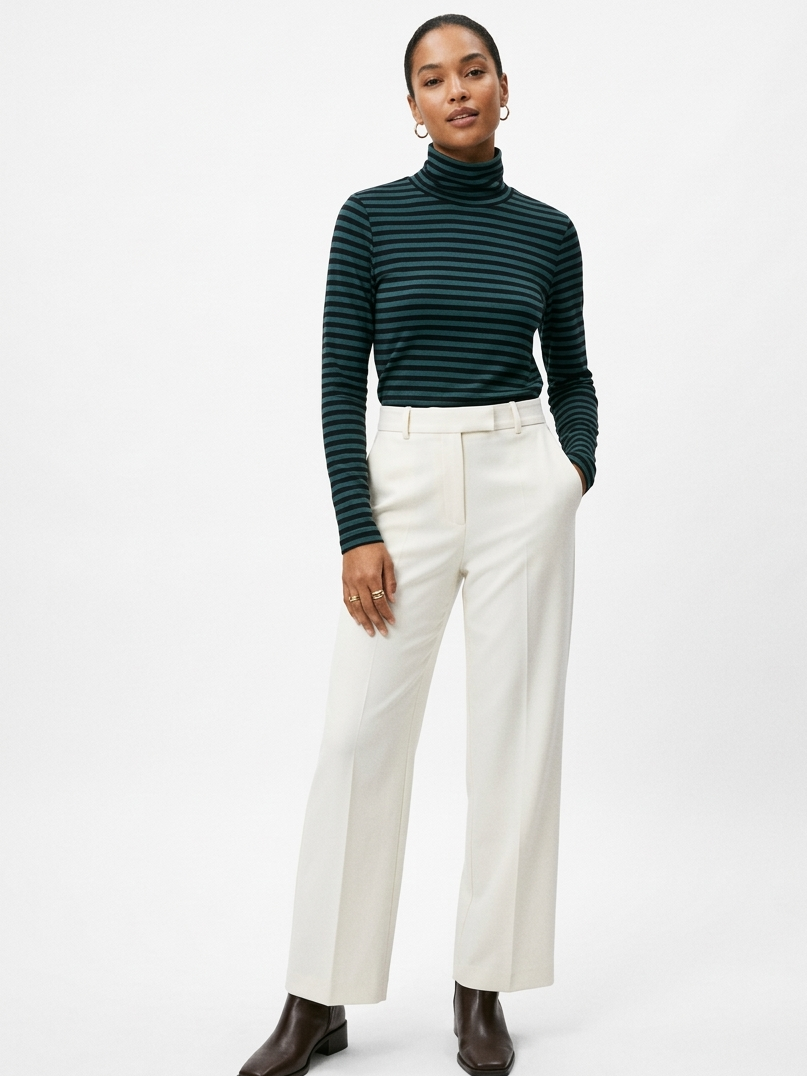Forest Green Striped Ribbed Turtleneck