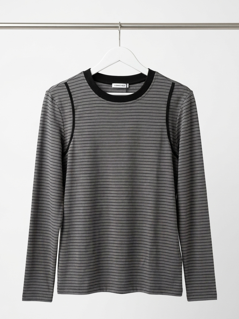 Striped Illusion Long Sleeve Tee-  Grey