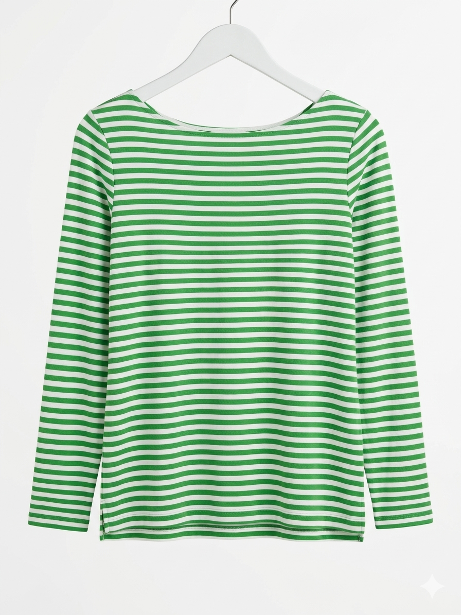 Striped Boatneck Long Sleeve Slim Fit - Green