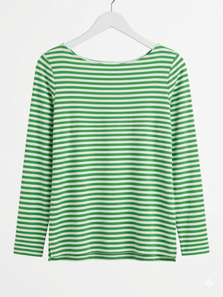 Striped Boatneck Long Sleeve Slim Fit - Green