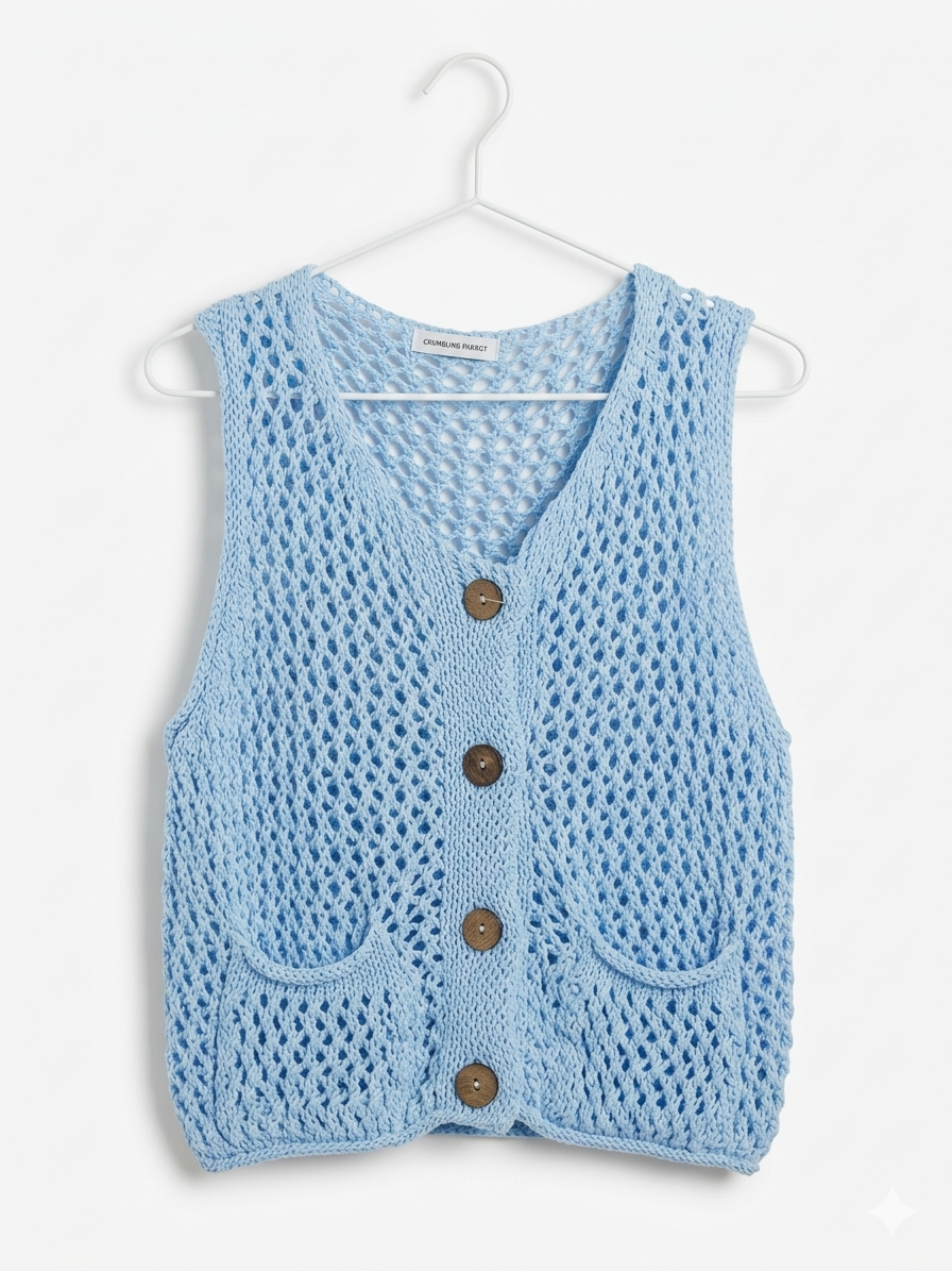 Sky Blue Crochet Knit Vest
