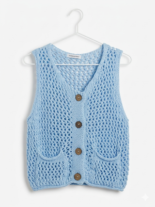Sky Blue Crochet Knit Vest