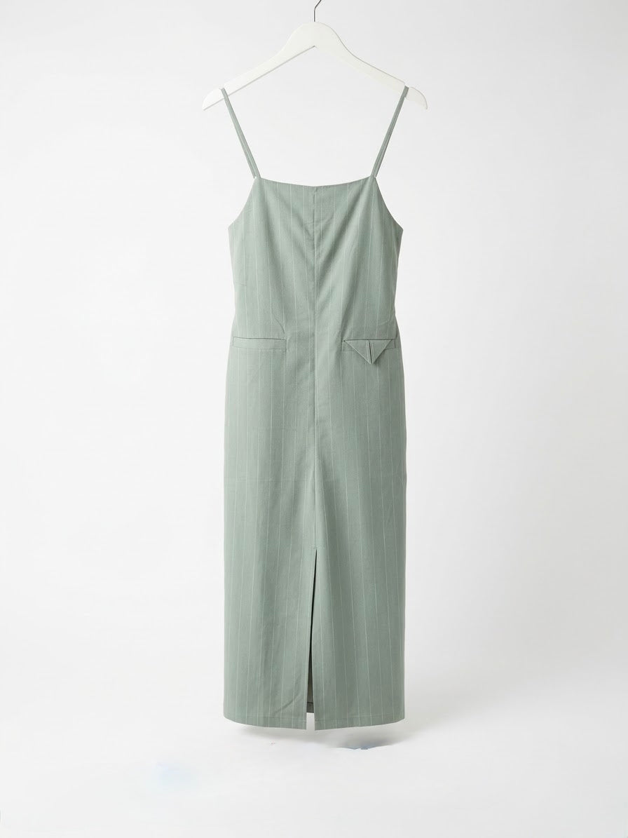 The Pinstripe Midi Column Dress- Dusty Green