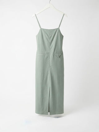 The Pinstripe Midi Column Dress- Dusty Green
