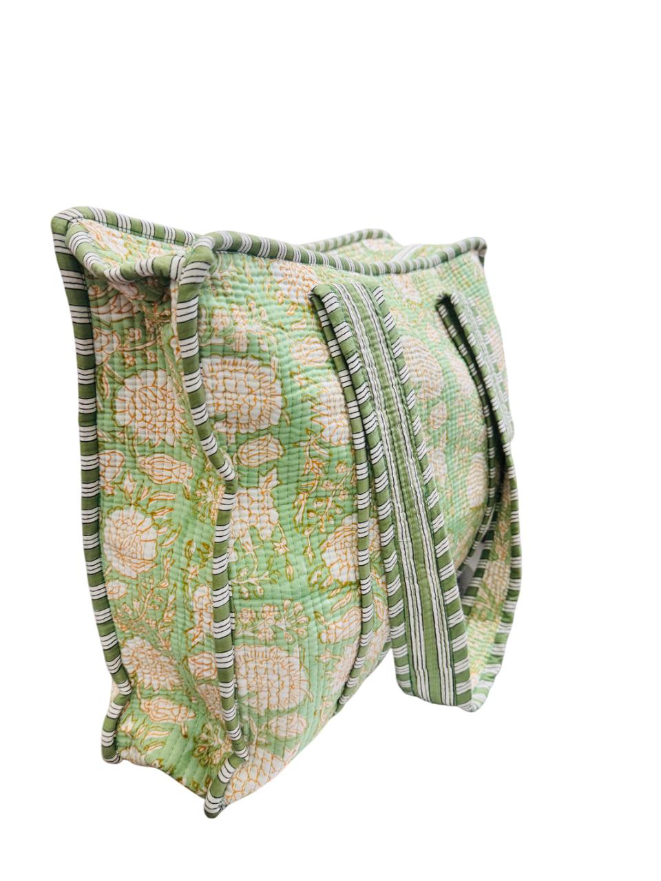 Mint Bloom Zipper Tote