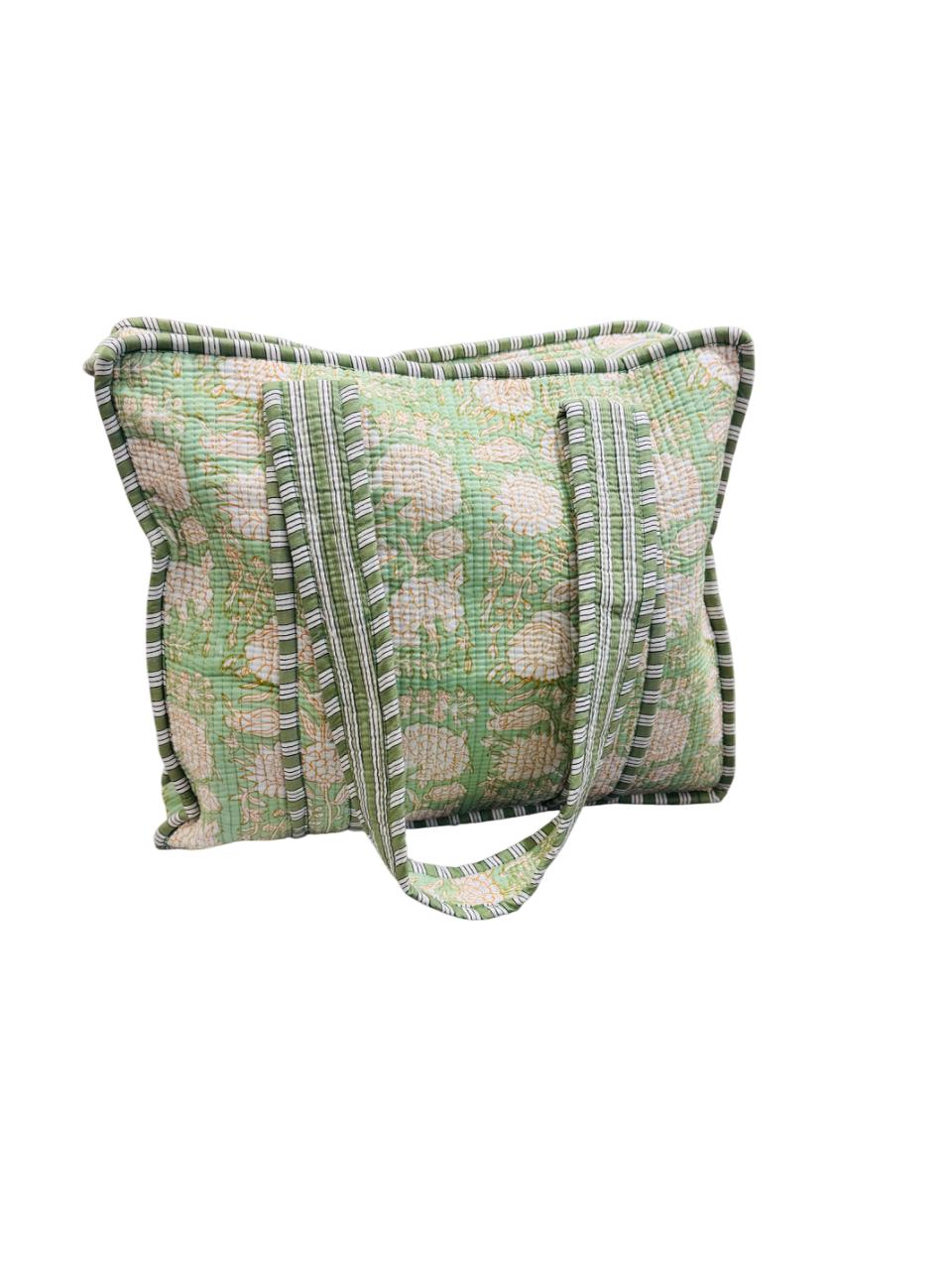 Mint Bloom Zipper Tote