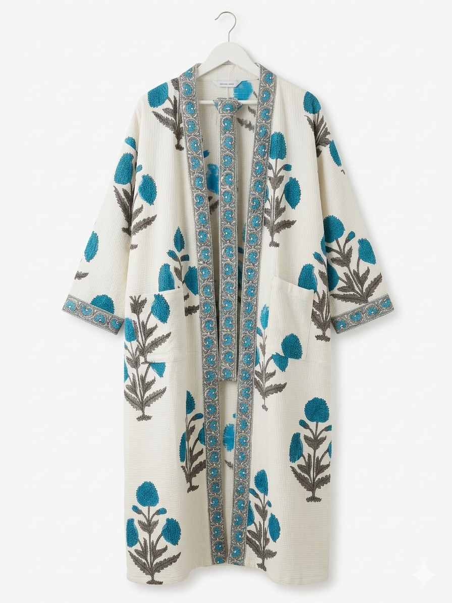 Turquoise Thistle Waffle Robe