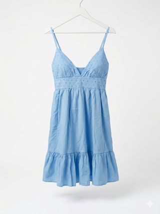 Sky Blue Eyelet Smocked Mini Dress