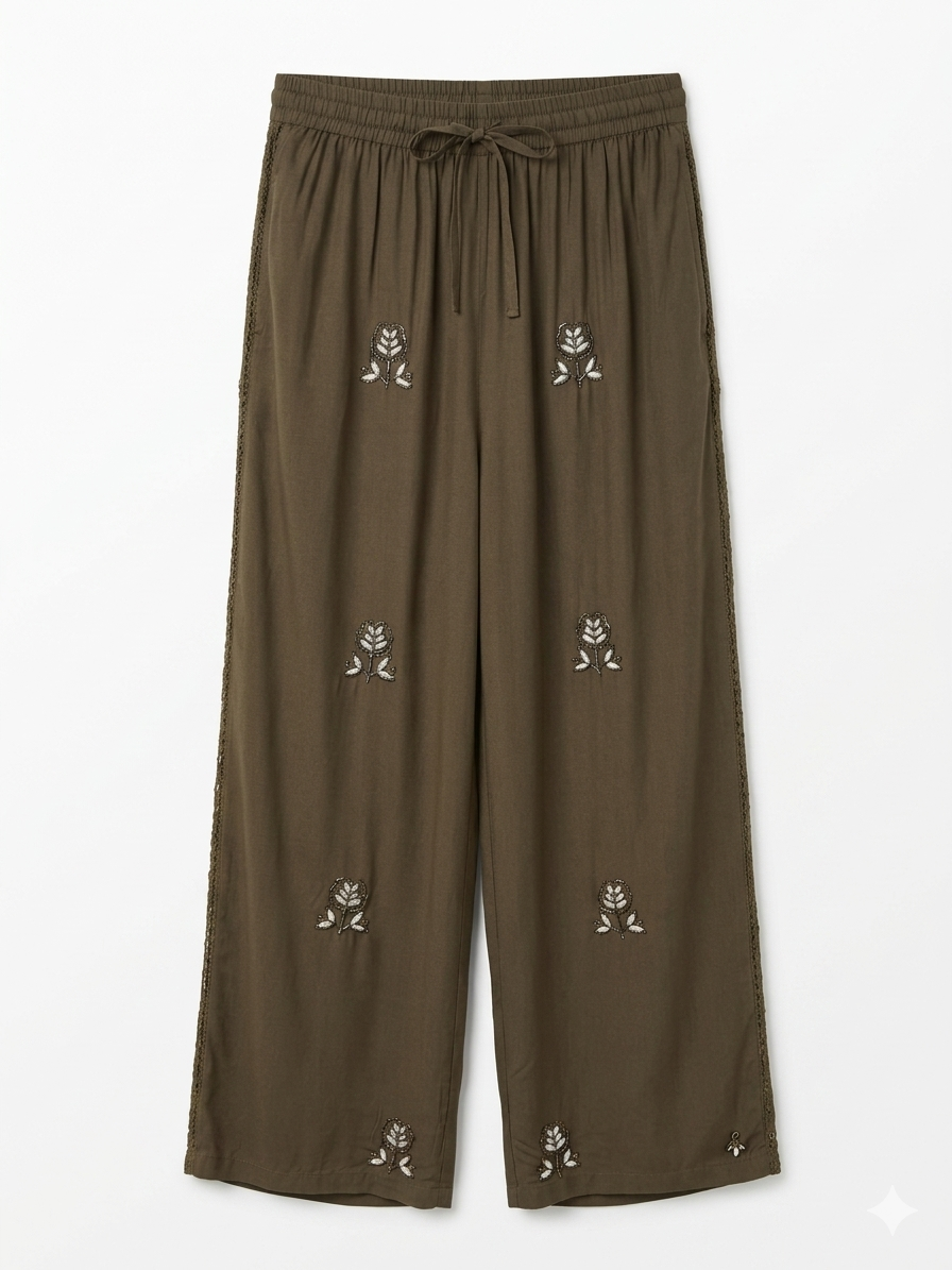 The Sage Embroidered Wide-Leg Pants