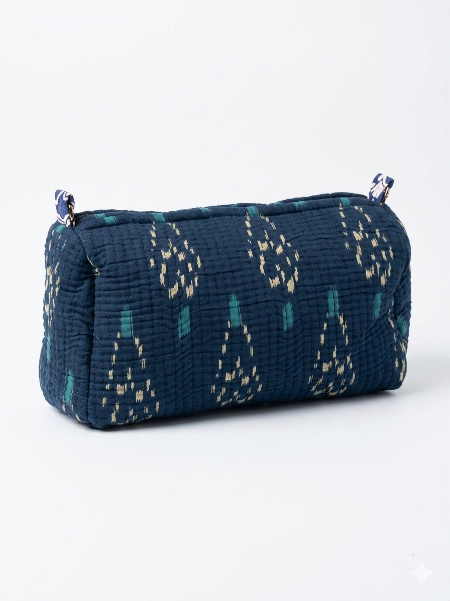 The Indigo Ikat Quilted Toiletry Bag