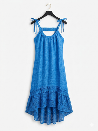 Linen Blend Shoreline Midi Dress- French Blue