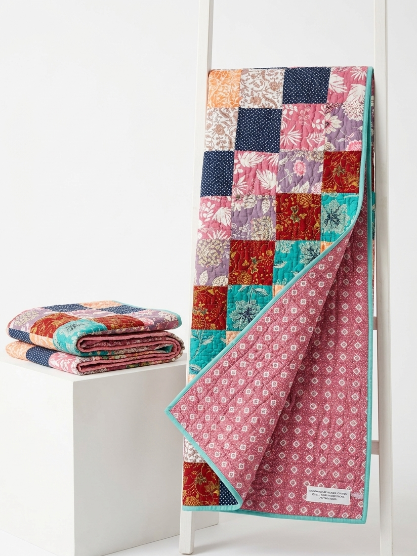Bohemian Reversible Patchwork Quilt- Queen Size