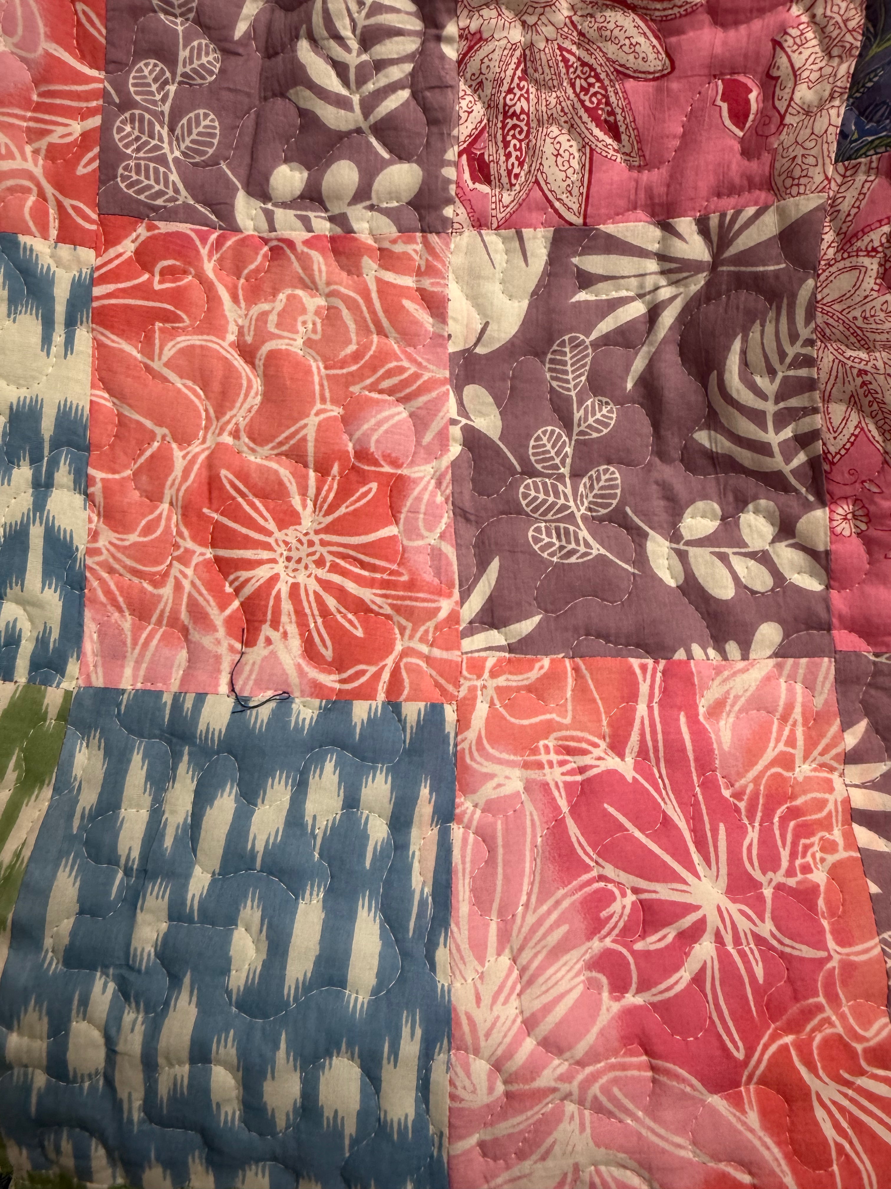 Artisan Reversible Queen Size Cotton Quilt – Midnight Paisley & Pastel Patchwork