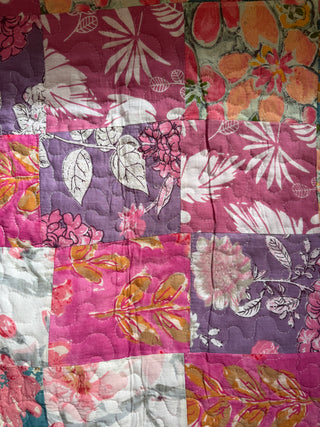 Bohemian Meadow & Fuchsia Scroll Cotton Reversible Queen Sized Quilt