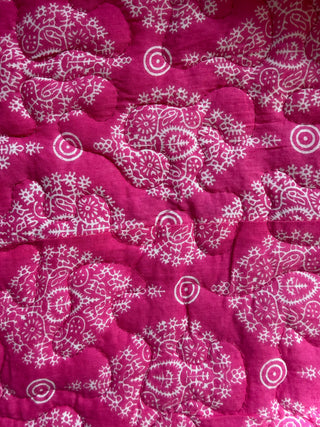 Bohemian Meadow & Fuchsia Scroll Cotton Reversible Queen Sized Quilt
