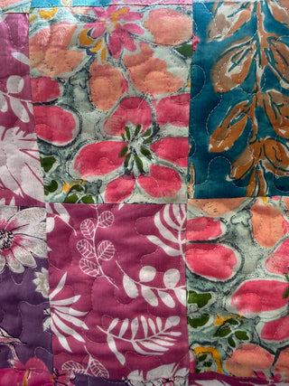 Bohemian Meadow & Fuchsia Scroll Cotton Reversible Queen Sized Quilt