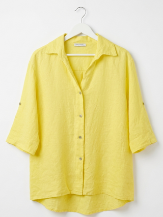 Oversized Button Down Linen Shirt- Sunbeam