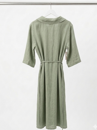 LINEN MIDI SHIRT DRESS-MUTED SAGE GREEN