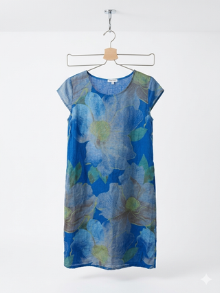 Floral Print Linen Blend Tunic - Royal Blue