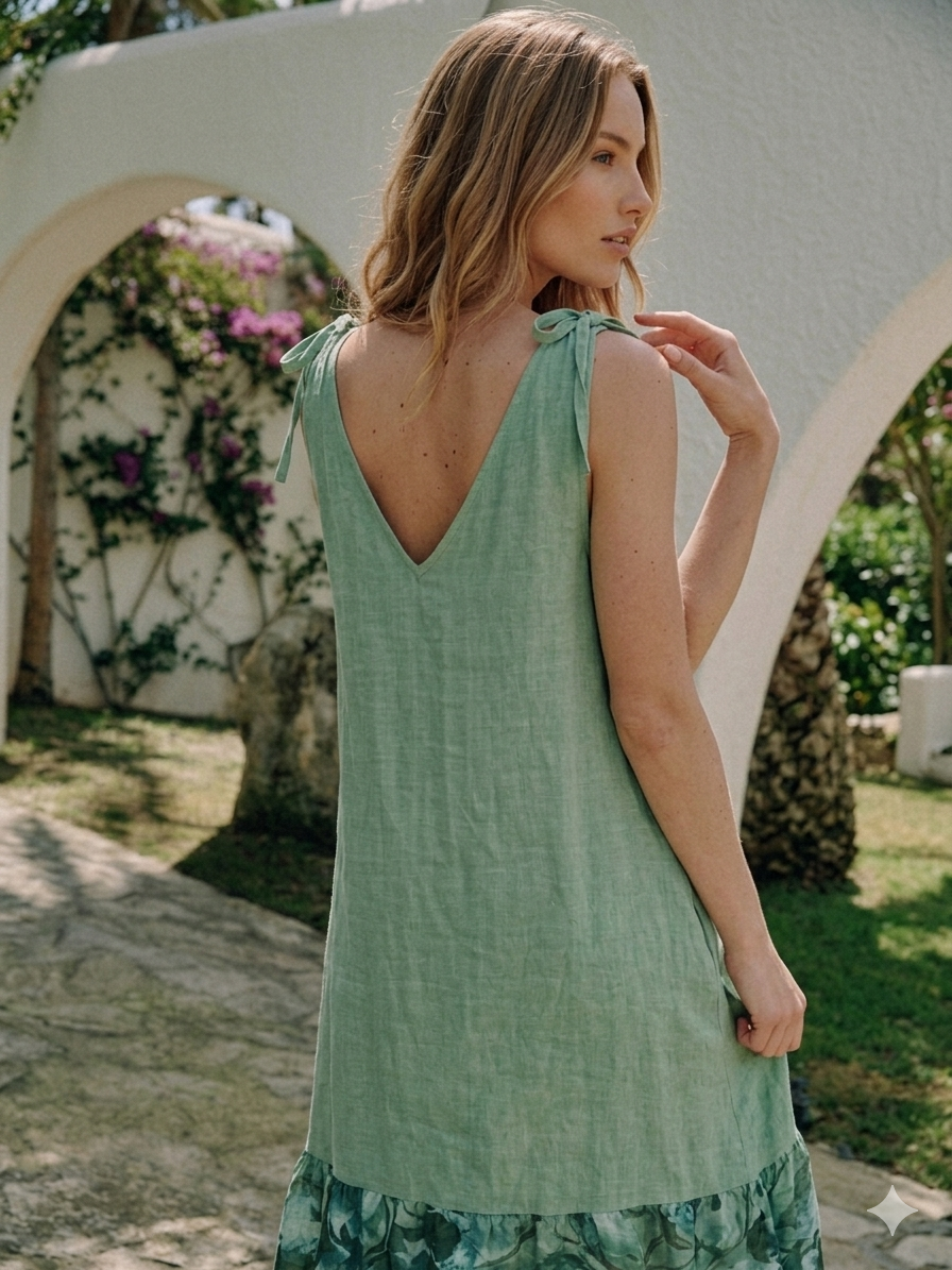 The Willow Linen Midi Dress- Sage Green