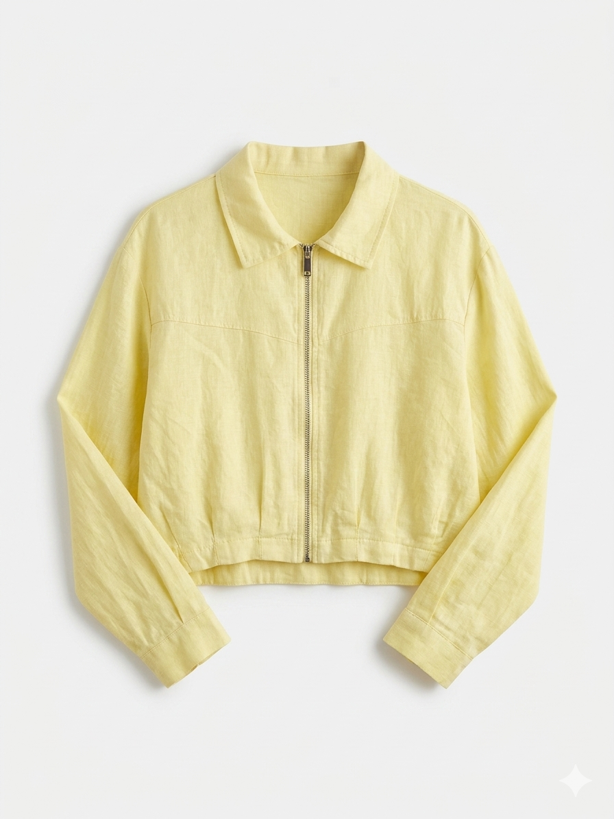 LIGNANO LINEN CROP JACKET- YELLOW