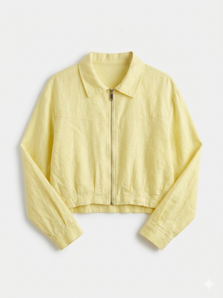 LIGNANO LINEN CROP JACKET- YELLOW