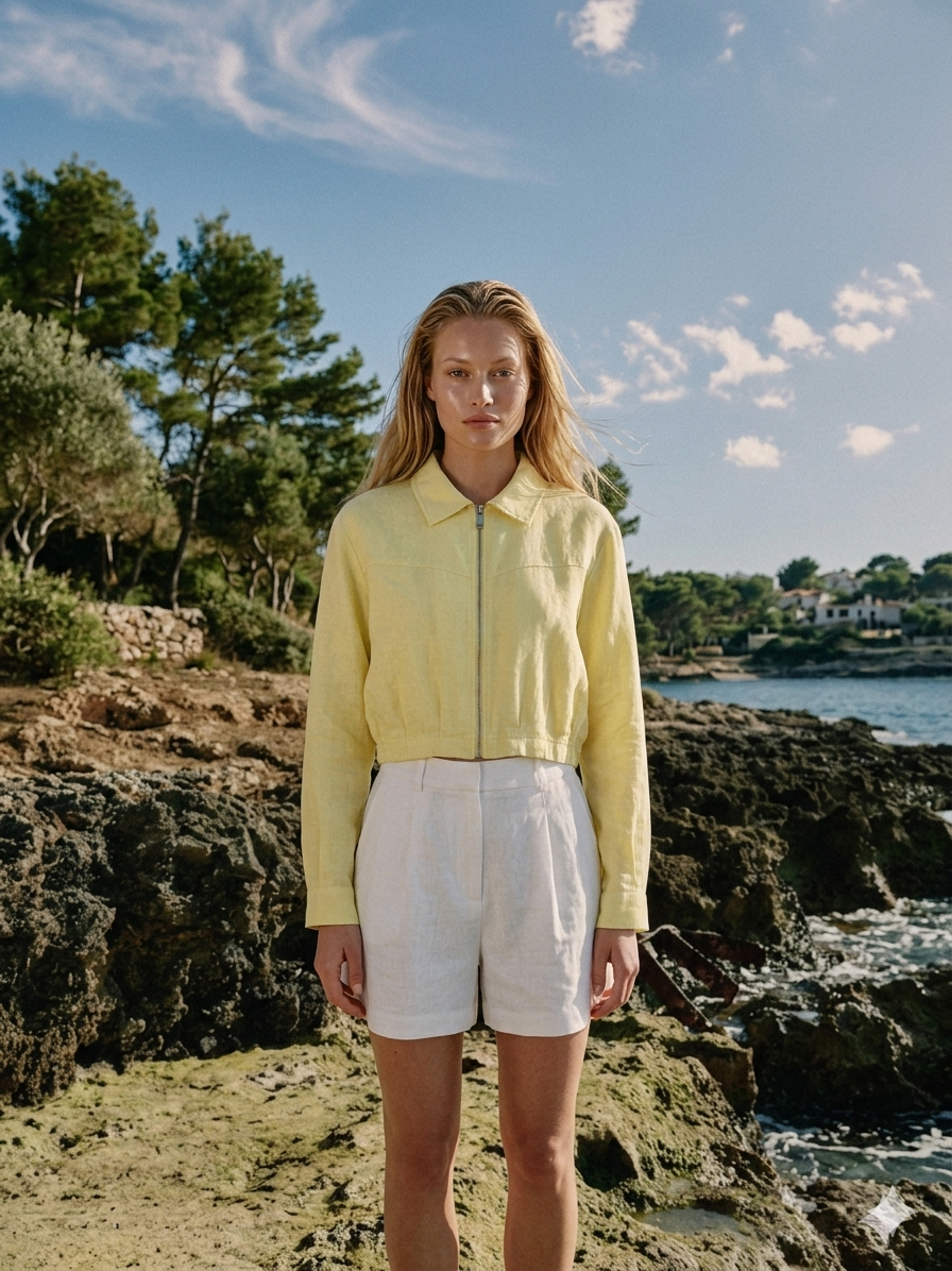 LIGNANO LINEN CROP JACKET- YELLOW