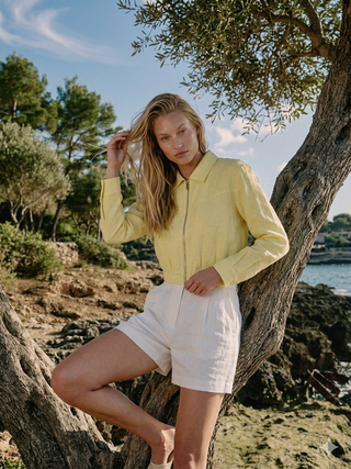 LIGNANO LINEN CROP JACKET- YELLOW