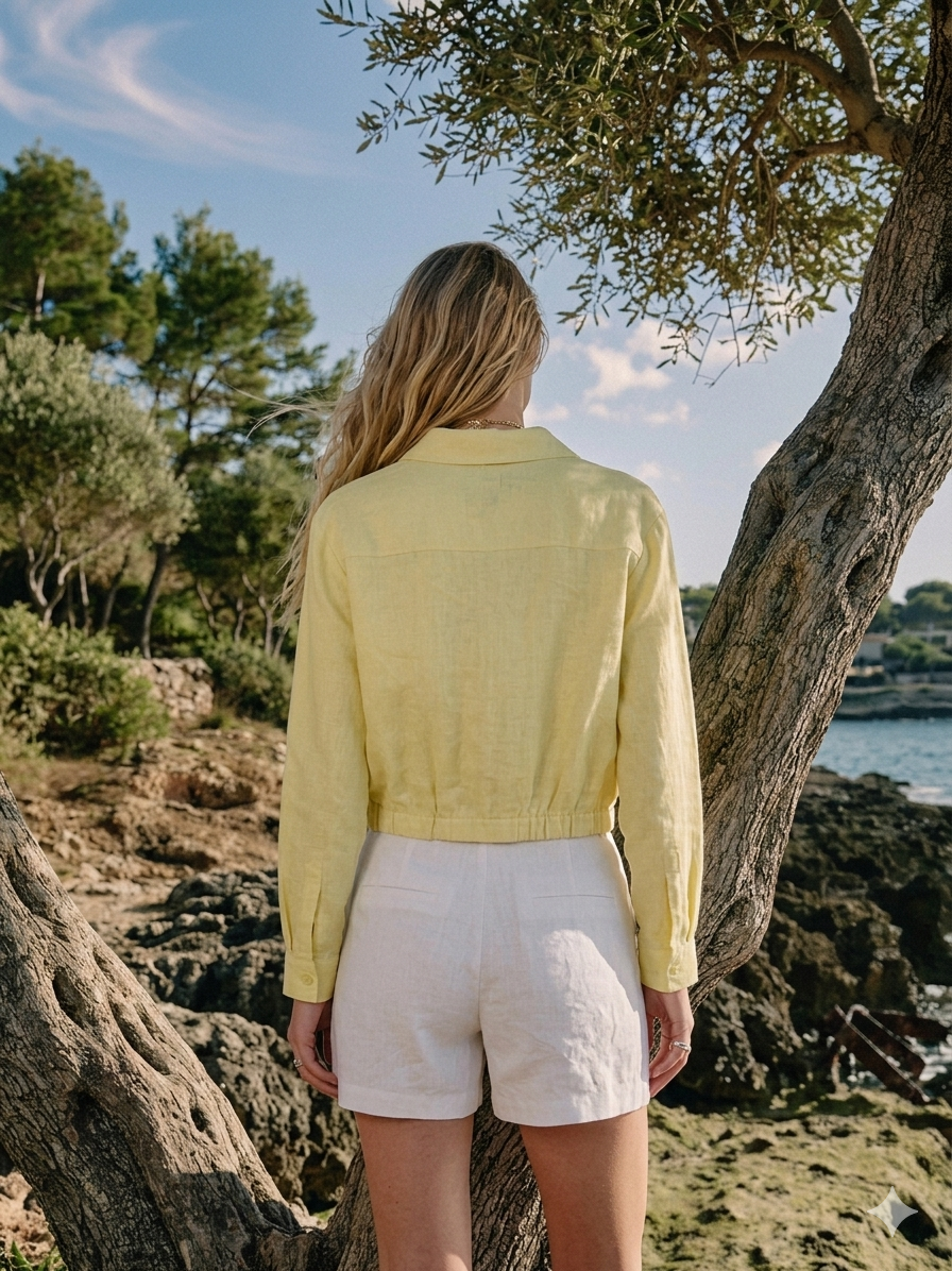 LIGNANO LINEN CROP JACKET- YELLOW
