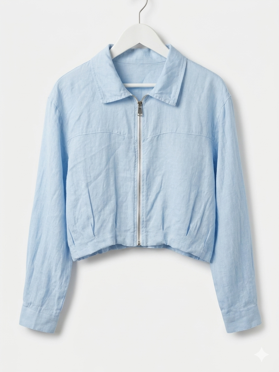 LIGNANO LINEN CROP JACKET- SLATE BLUE