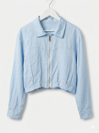 LIGNANO LINEN CROP JACKET- SLATE BLUE