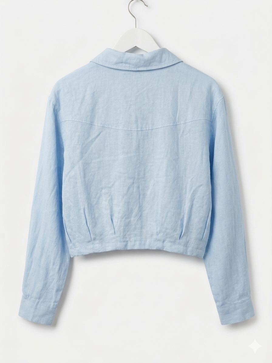 LIGNANO LINEN CROP JACKET- SLATE BLUE