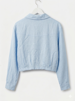 LIGNANO LINEN CROP JACKET- SLATE BLUE