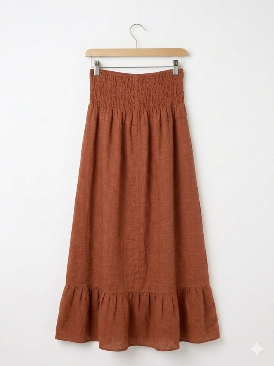 PREMIUM ITALIAN LINEN MIDXI DRESS- RUST