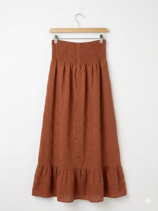 PREMIUM ITALIAN LINEN MIDXI DRESS- RUST