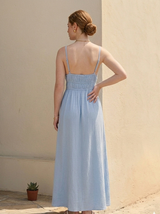COTTON SEERSUCKER MAXI DRESS- ICE BLUE