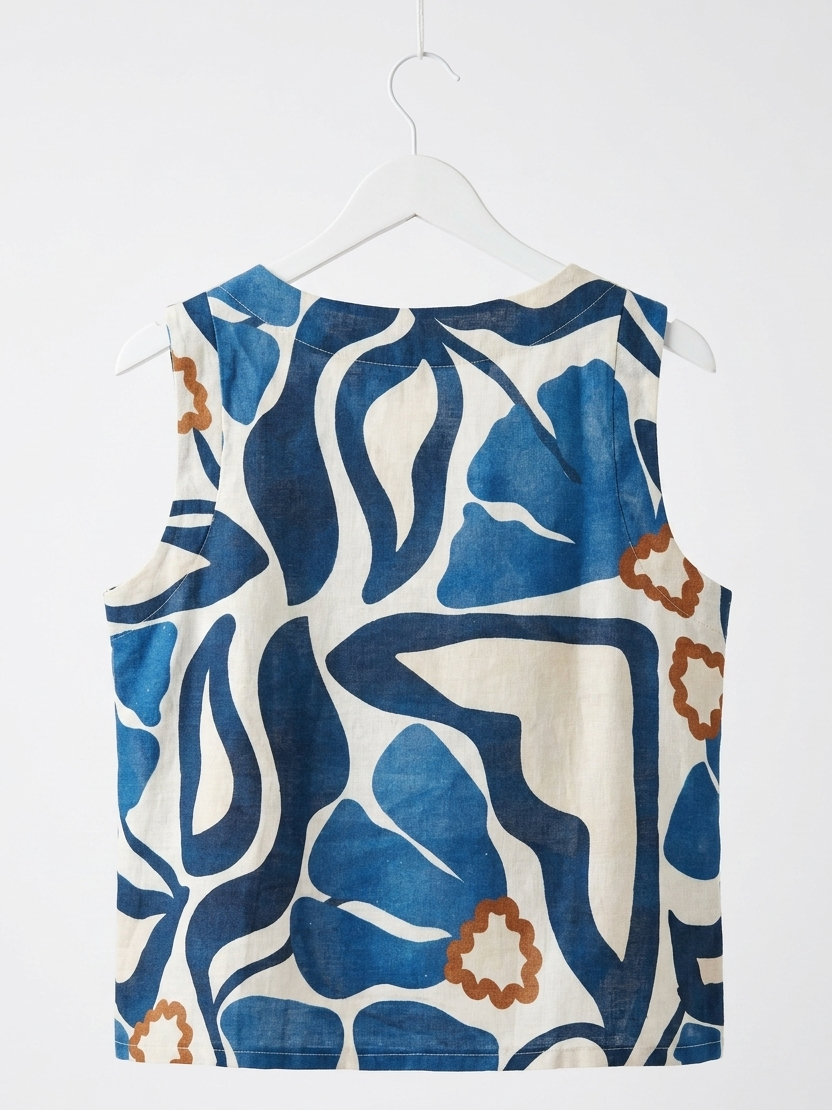 PRINTED ITALIAN LINEN TOP- COBALT FLORAL