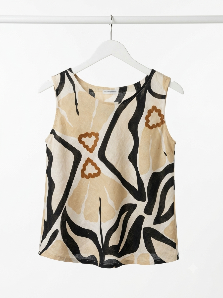 PRINTED ITALIAN LINEN TOP-  WARM FLORAL