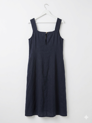 ITALIAN LINEN LONG DRESS- NAVY