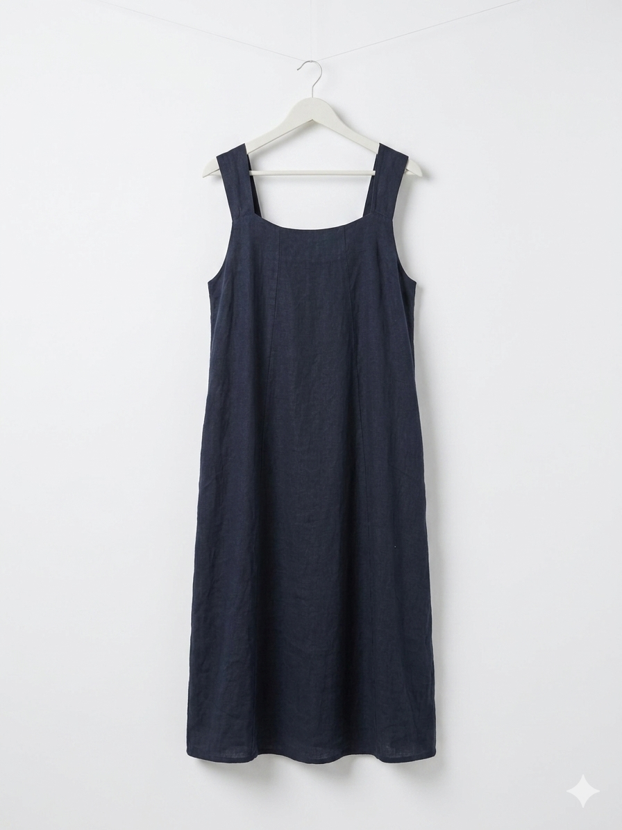 ITALIAN LINEN LONG DRESS- NAVY