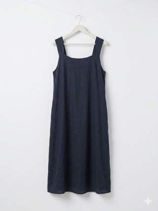 ITALIAN LINEN LONG DRESS- NAVY