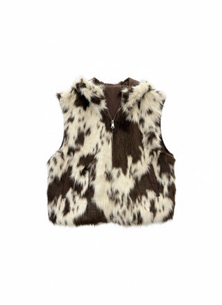 Faux Fur Cow Print Hooded Vest