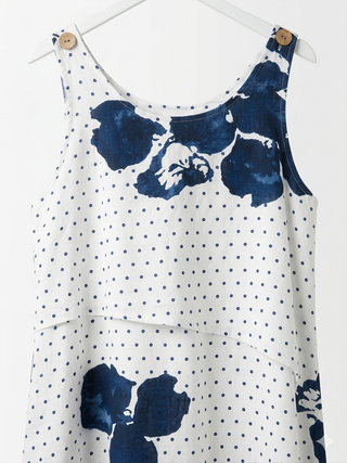 LINEN MIXED PRINT MAXI DRESS- ROYAL BLUE