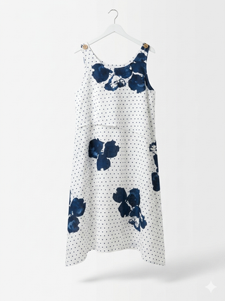 LINEN MIXED PRINT MAXI DRESS- ROYAL BLUE