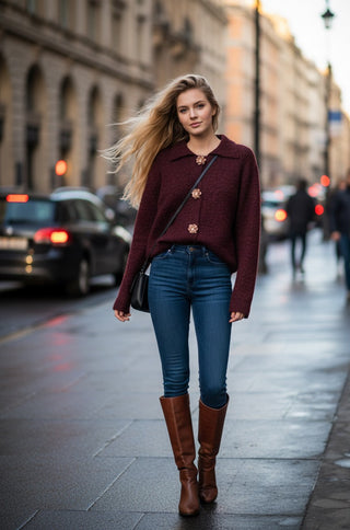The Coastal Sunset Cardigan- Burgundy
