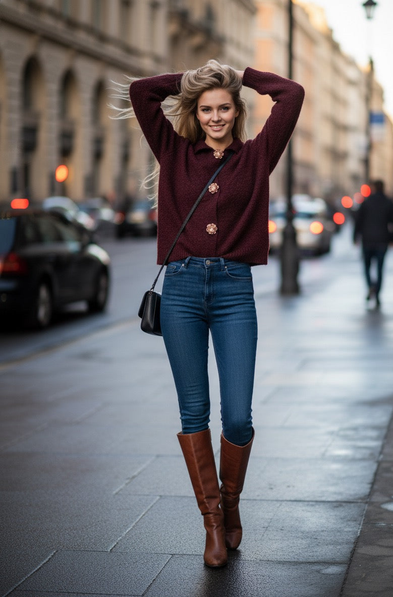The Coastal Sunset Cardigan- Burgundy