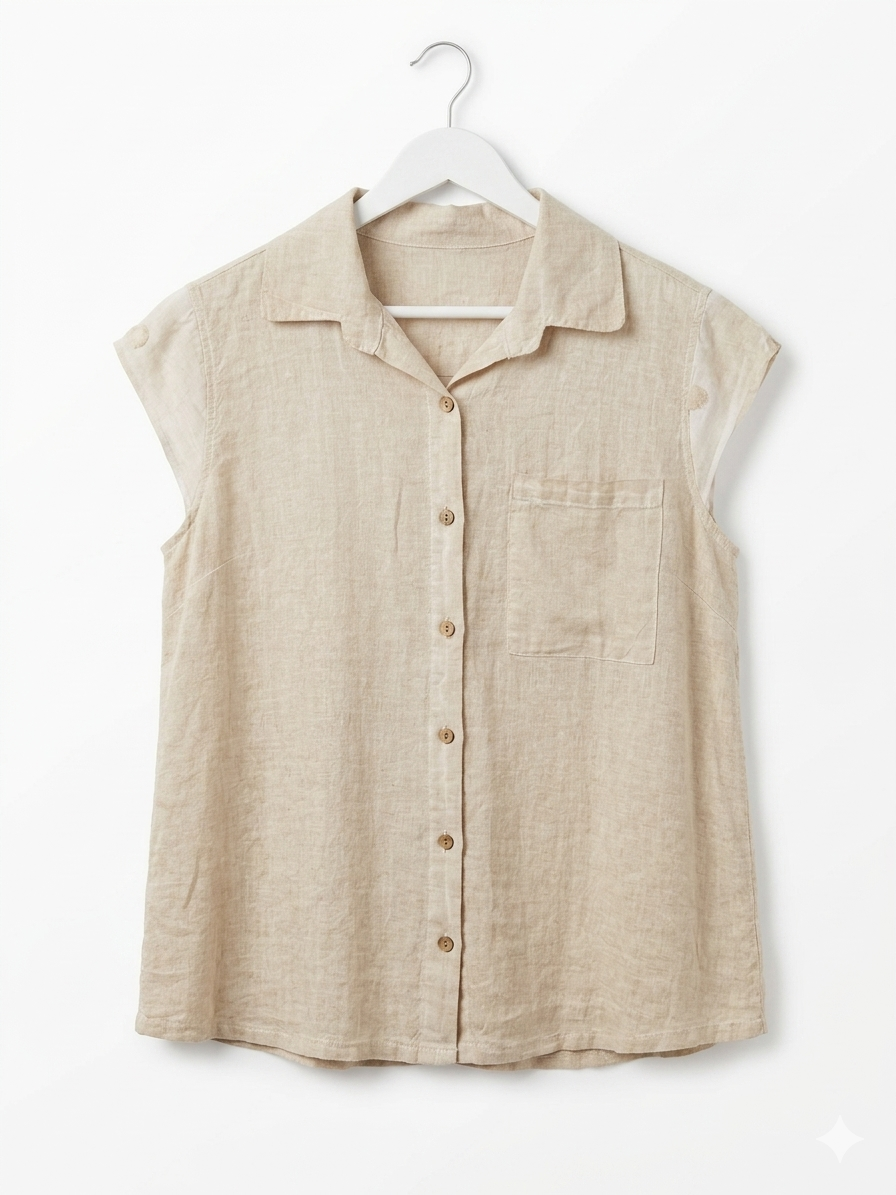 Italian Linen Button-Down Top- Oatmeal